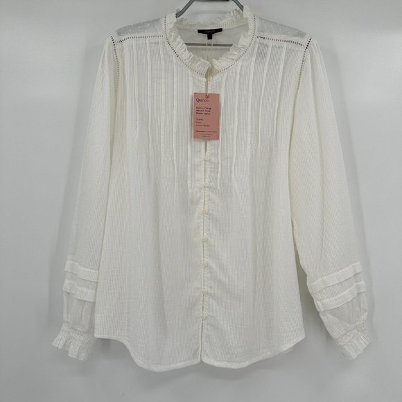 Quince Tops - Quince Women's Textured Cotton Peasant Blouse sz S Small White NWT Boho Top
